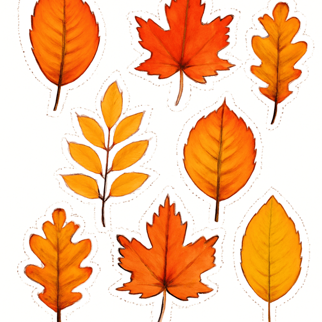A set of realistic autumn leaves as a cutout sheet.